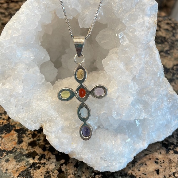 Sterling Silver Genuinely Gemstone Cross Pendant Retail 395.00 NWT - Picture 8 of 10